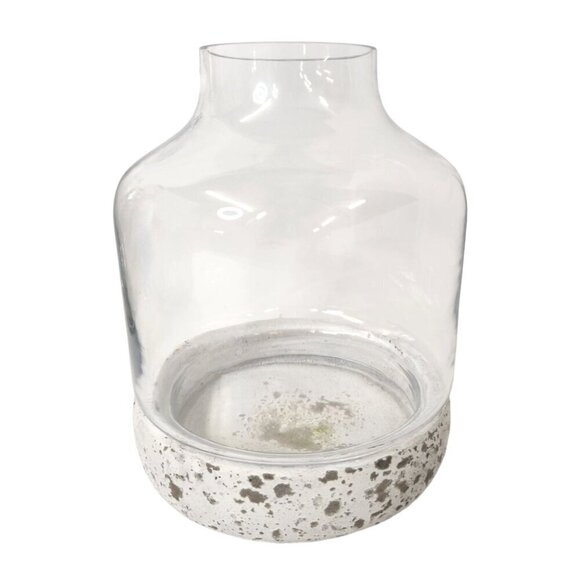 Glass Terrarium with White Concrete Base Modern Rustic Home Decor 8 Inches Tall - Picture 1 of 14